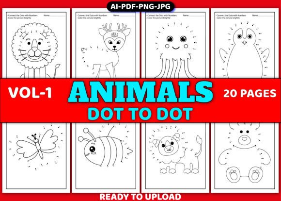 Cute Animals Connect the Dots for Kids Gráfico Fichas y Material Didáctico Por Simran Store