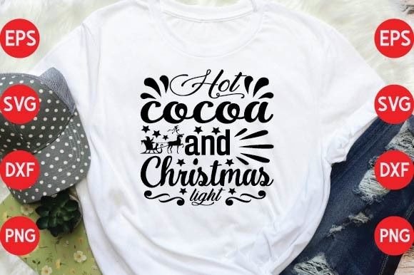 Hot Cocoa and Christmas Light Illustration Designs de T-shirts Par Design For SVG