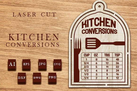 Laser Cut Kitchen Conversions Chart Afbeelding 3D-SVG Door Art Hub