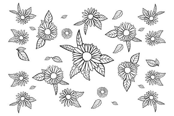 Floral Pattern, B&W Digital Paper Flower Gráfico Manualidades Por Chico