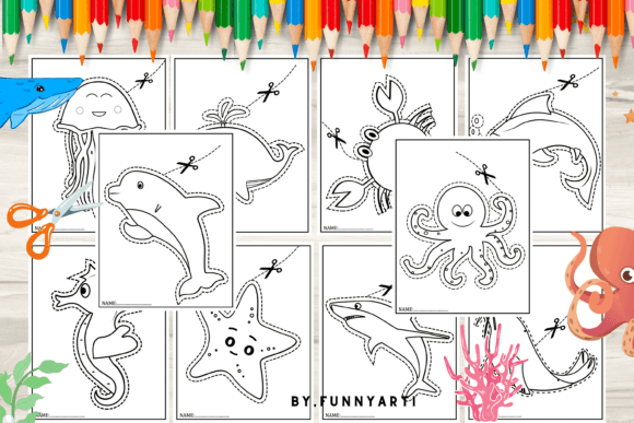 Ocean Animals Scissor Skills Graphic K By Funnyarti
