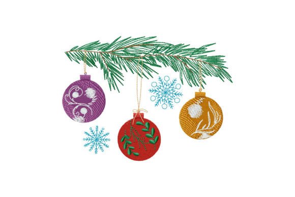 Christmas Balls on a Pine Tree Navidad Diseño de Bordado Por EmbArt