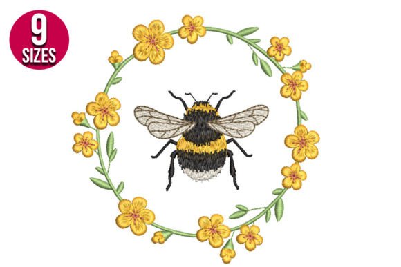 Floral Bee Wreath Coroas Florais Design de Bordado Por Nations Embroidery
