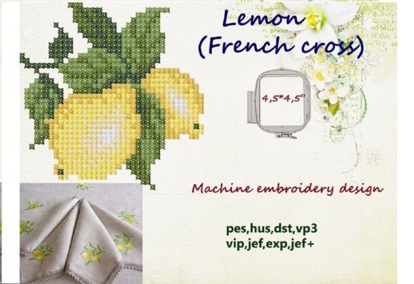 Lemon Cross Stitch Food & Dining Embroidery Design By Tomin