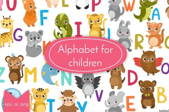 Alphabet Letters, Kids Animals Alphabet Grafik Druckbare Illustrationen Von lesyaskripak.art