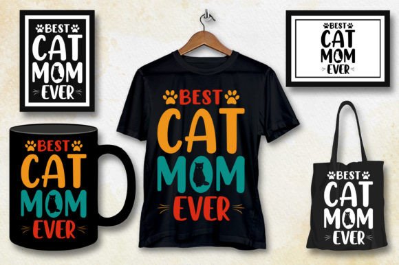 Cat Mom T-Shirt Mug Wall Art Design Grafica Modelli di Stampa Di T-Shirt Design Bundle
