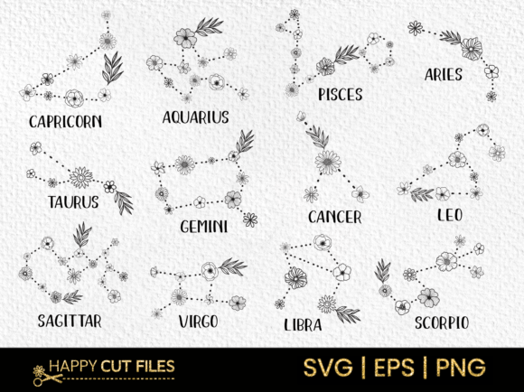 Floral Zodiac Signs Astrology Svg Flower Graphic Crafts By happycutfiles