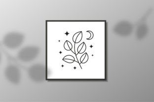 Celestial Leafy Branches with Moon. Graphic Illustrations By Starry 3