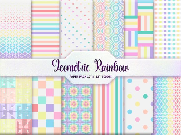 Geometric Rainbow Digital Paper Pack Graphic Backgrounds By DifferPP