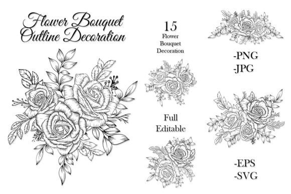 Outline Flower Bouquet Arrangement Set Graphic Illustrations By AzrielMch
