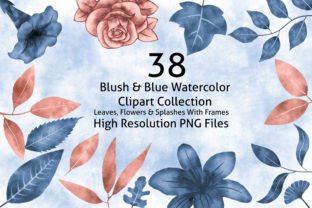Blush and Blue Leaves Florals Watercolor Gráfico Ilustraciones Imprimibles Por Rextore 1