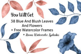Blush and Blue Leaves Florals Watercolor Gráfico Ilustraciones Imprimibles Por Rextore 2