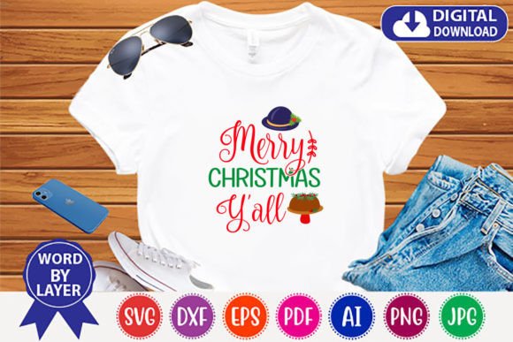 Merry Christmas Y'all Svg Grafica Design di T-shirt Di Printable Art