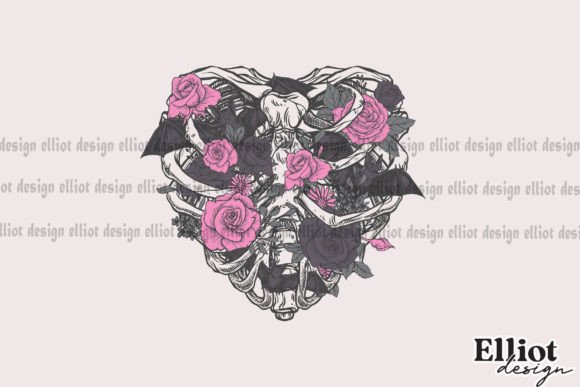 Goth Skeleton Roses Bats PNG Gráfico Artesanato Por Elliot Design