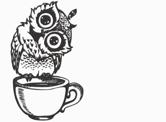 Owl on Coffee Cup Tea & Coffee Embroidery Design By Designs By Michele
