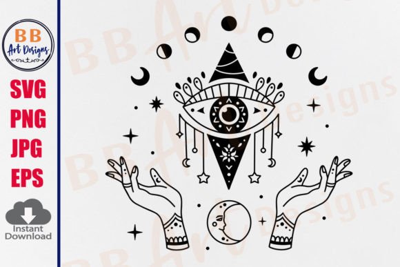 Witch's Hands and Evil Eye SVG PNG, Moon Graphic Print Templates By BB Art Designs