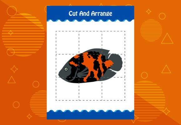 Cut and Arrange with a Fish Worksheet Graphic Teaching Materials By makhondesign