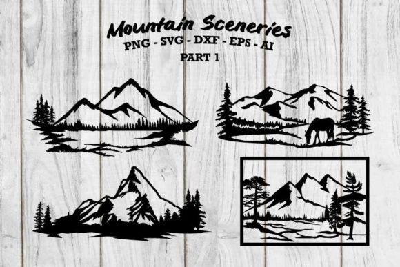 Mountain Scene Silhouettes SVG & PNG Graphic Crafts By SeaquintDesign