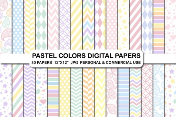 30 Pastel Rainbow Colors Digital Papers Grafik Papier-Muster Von bestgraphicsonline