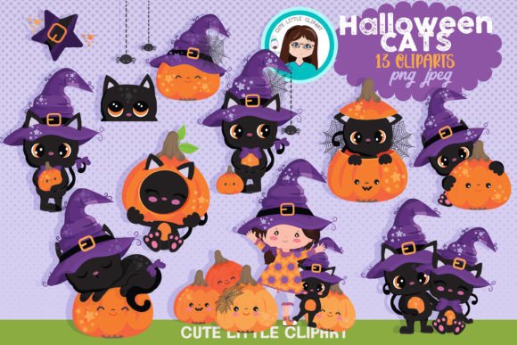 Halloween Cat Cliparts Grafik Druckbare Illustrationen Von CuteLittleClipart