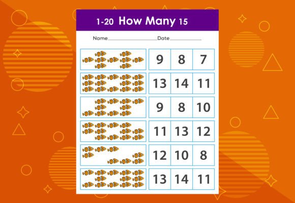 How Many Fishes Task Worksheet. Gráfico Fichas y Material Didáctico Por makhondesign