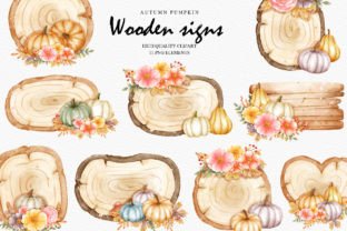 Fall Pumpkin with Wooden Signs Clipart Grafica Illustrazioni Stampabili Di Chonnieartwork 1