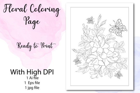 Floral Coloring Page for Adult and Child Graphic Coloring Pages & Books Adults By Floralworld