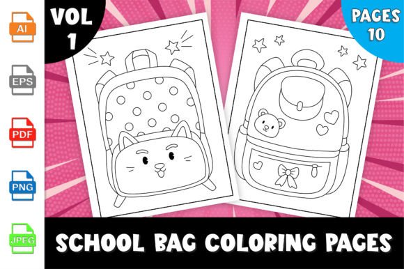 School Bag Coloring Pages Vol-1 Graphic Coloring Pages & Books Kids By Color moon