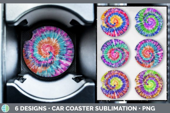 Tie Dye Car Coaster | Sublimation Design Graphic Illustrations By Enliven Designs