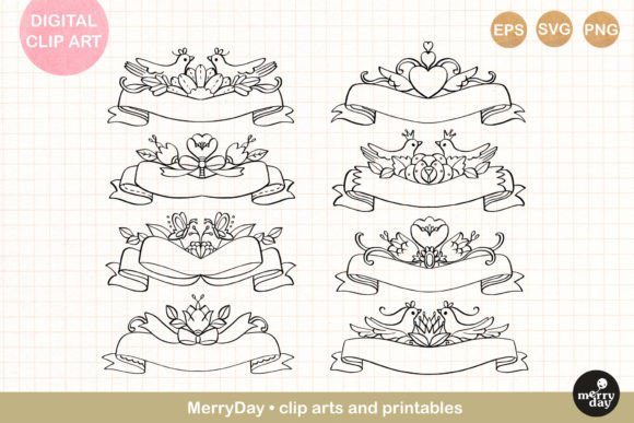 8 Cute Banner Line Art Graphic Illustrations By MerryDay