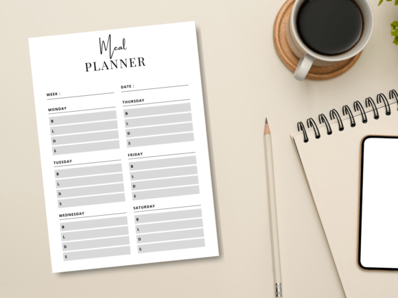 Black & White Minimal Meal Planner Graphic KDP Interiors By DesignScape Arts