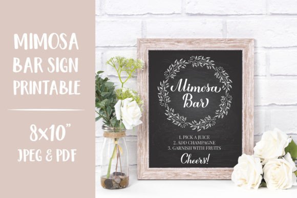 Mimosa Bar Sign Printable Chalkboard Graphic Illustrations By LaBelezoka