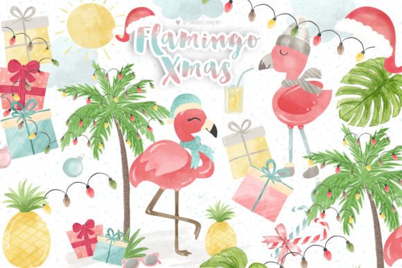 Flamingo Christmas Clipart Graphic Illustrations By dandelionery