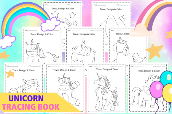 Unicorn Tracing Book Pencil Control Grafika K Przez Teachermmm