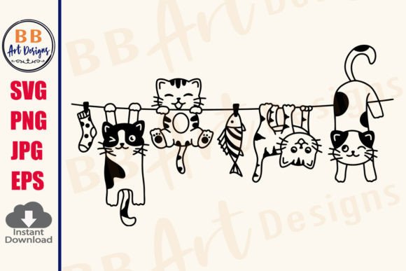 Hanging Cats SVG, Cute Funny Cat Laundry Illustration Modèles d'Impression Par BB Art Designs