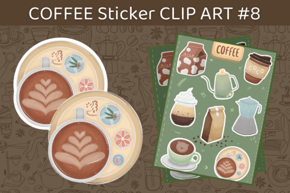 Coffee Sticker Clip Art Sticker No.8 Grafik Druckbare Illustrationen Von REINDEER