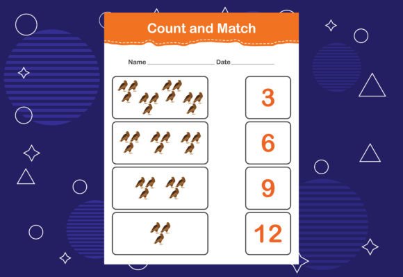 Count and Match with the Correct Number Graphic Teaching Materials By makhondesign