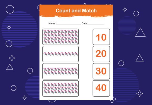 Count and Match with the Correct Number Illustration Feuilles de Travail et Matériel d'Enseignement Par makhondesign