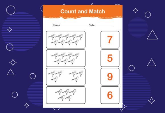 Count and Match with the Correct Number Illustration Feuilles de Travail et Matériel d'Enseignement Par makhondesign