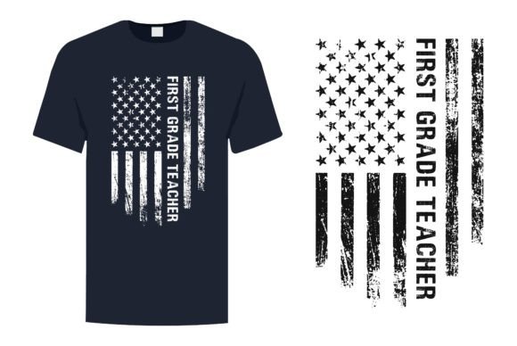 First Grade Teacher Flag T Shirt Design Illustration Designs de T-shirts Par teestore