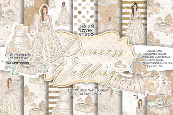 Princess Wedding Digital Paper Pack Gráfico Ilustraciones Imprimibles Por designloverstudio