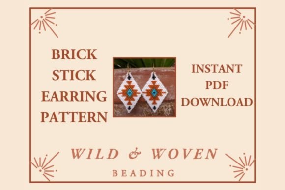 Brick Stitch Earring Pattern White Graphic Beading Patterns By Wild and Woven Beading