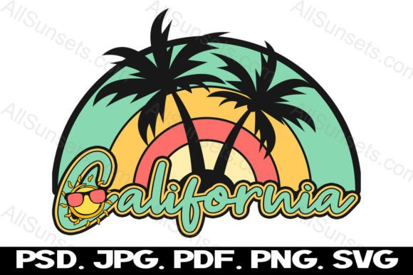 California Beach Retro Sunset Svg Png Illustration Logos Par SunandMoon