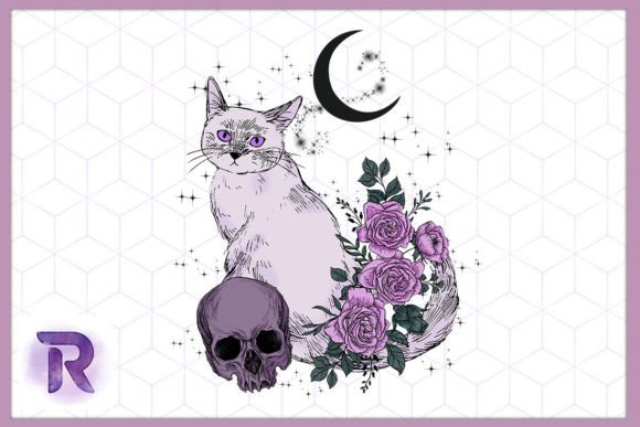 Cat Goth Skeleton Halloween PNG Graphic Print Templates By Revelin