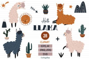 Llama Clipart, Alpaca SVG Graphic Illustrations By owlasyashop 1