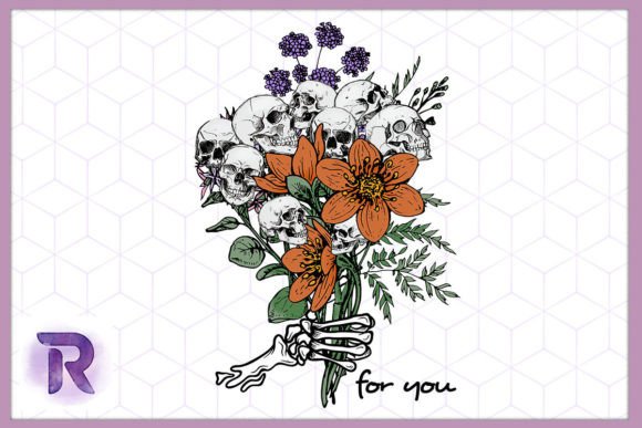 Skeleton Flowers for You Halloween PNG Graphic Print Templates By Revelin