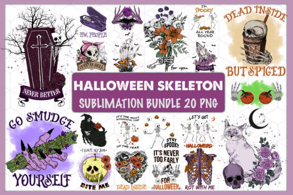 Skeleton Halloween Sublimation Bundle Gráfico Plantillas de Impresión Por Revelin