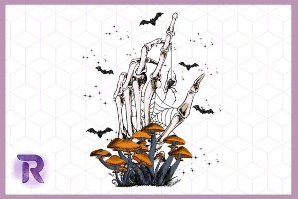 Skeleton Hand Mushroom Halloween PNG Graphic Print Templates By Revelin