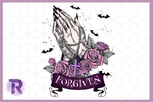 Skeleton Hand Praying Forgiven Halloween Graphic Print Templates By Revelin