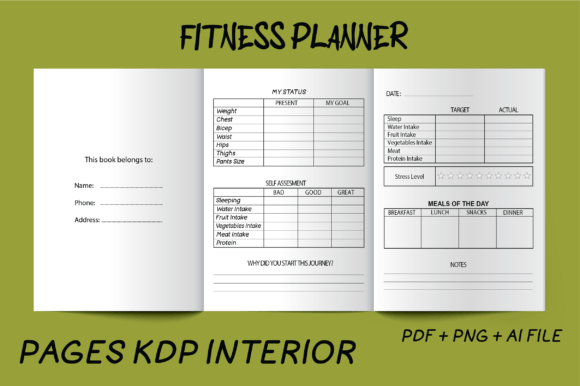 Fitness Planner Graphic KDP Interiors By JM Printablesby